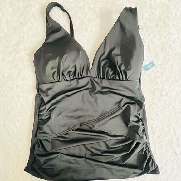 Swim by Cacique Women's Black Shirred Tankini Top Size 10 NWT - Picture 1 of 4